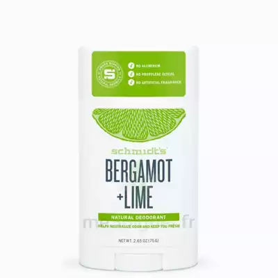 Schmidt's Déodorant Bergamote + Citron Vert Stick/75g à VALS-LES-BAINS