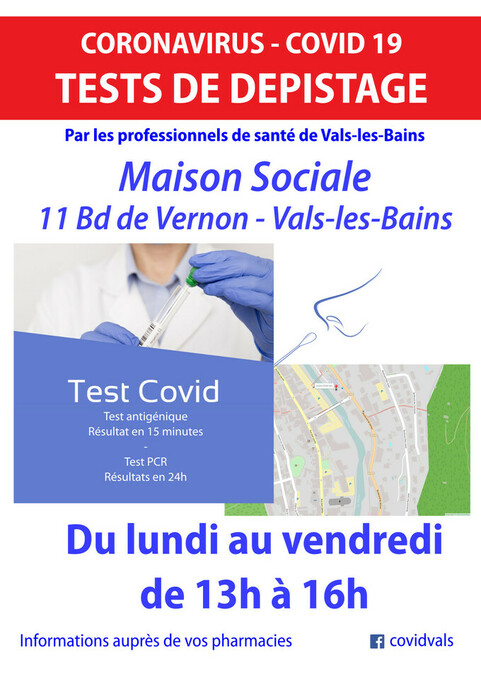 Dépistage COVID 19 - Grande Pharmacie de Vals - Vals-les-Bains - 07600